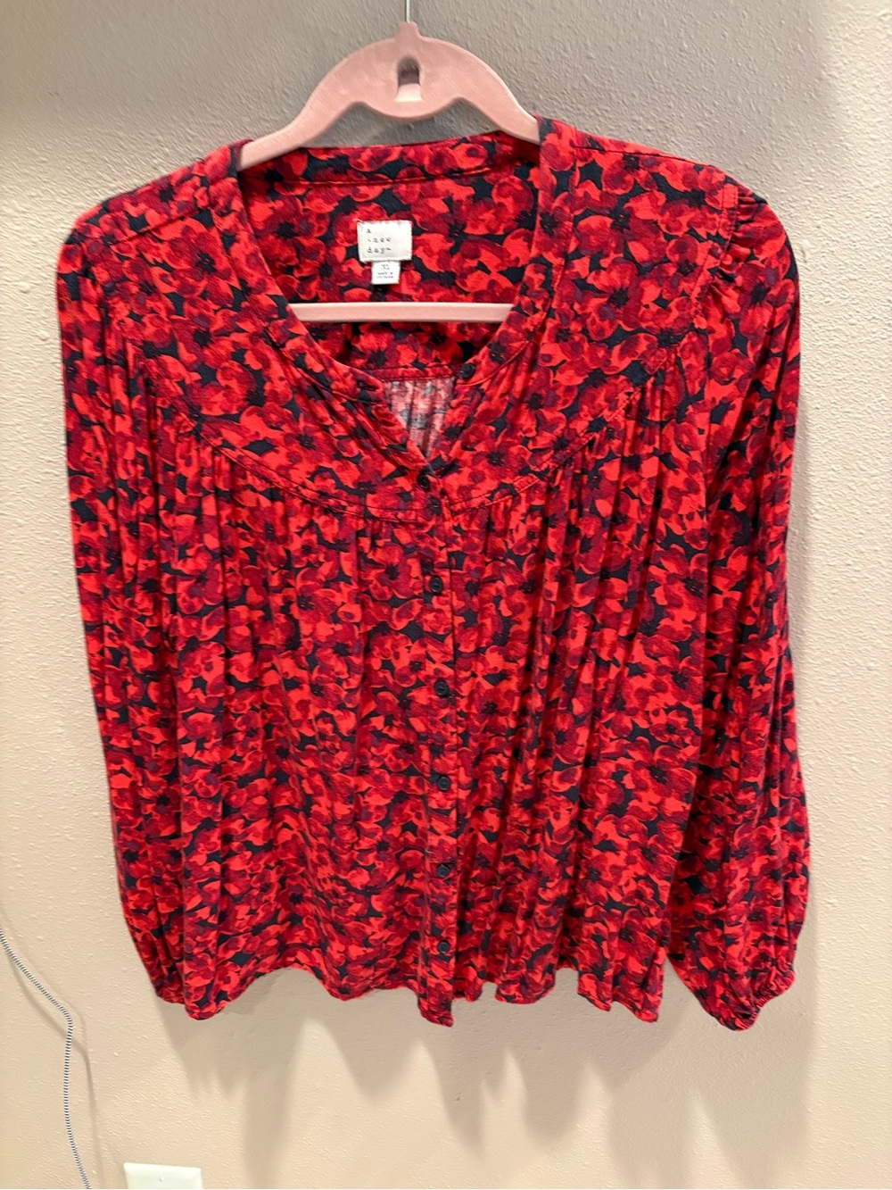 a new day Red Floral Button-Down Top